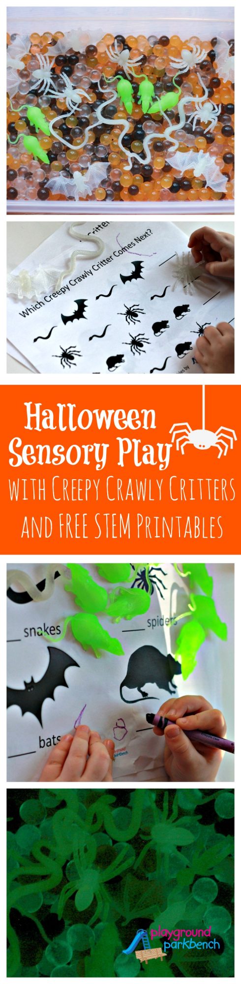 Halloween Sensory Play with Creepy Critters and FREE STEM Printables