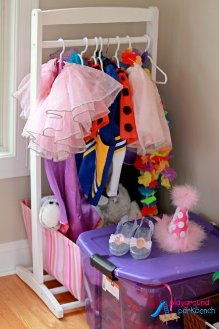 10 Kids Playroom Organization Tips - Dress Up Corner with Rack