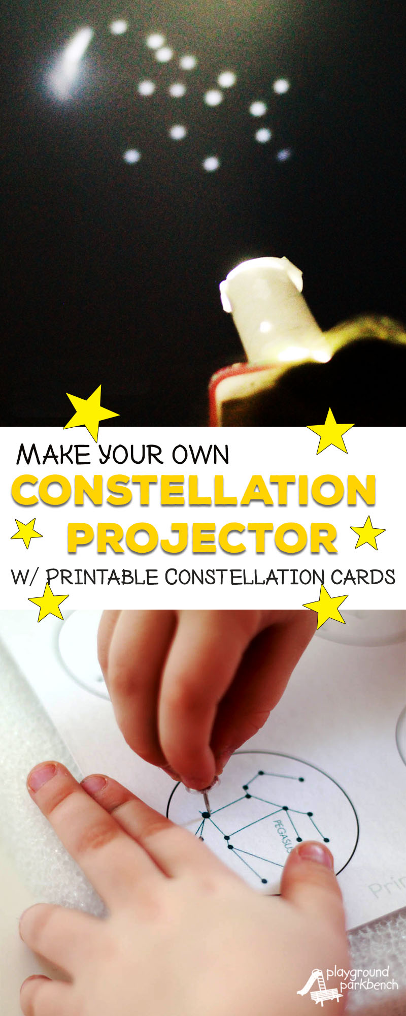 Study the stars with your preschooler! Learn how to turn your phone into a simple DIY constellation projector with our FREE printable constellation cards. Part of our Studying Stars series for Preschoolers. | Preschool | STEAM | STEM | Kids Activities | Stars | Space | For Kids | Learning through Play |