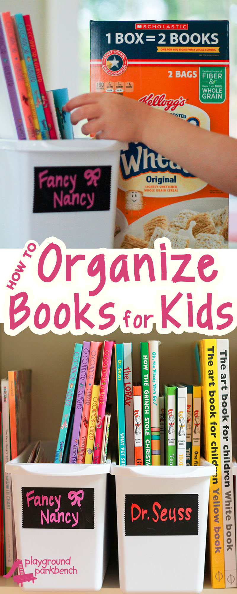 Can't find your child's favorite bedtime story in the mess of books on their shelves? A simple strategy to organize books that will help your kids keep them that way! And you'll need it with all the FREE books you can earn shopping for back to school at Sam's Club. #SamsClubBTS #StartSchoolLikeAChampion #Pmedia #ad | Playroom Organization | How to Be Organized | Back to School | Children's Books | Book Organization