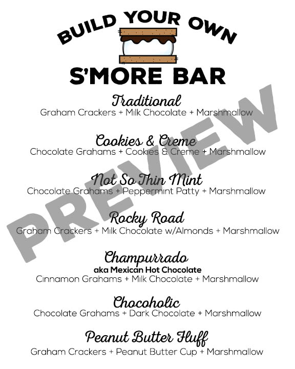 Make Your Own S Mores Bar Party Printable