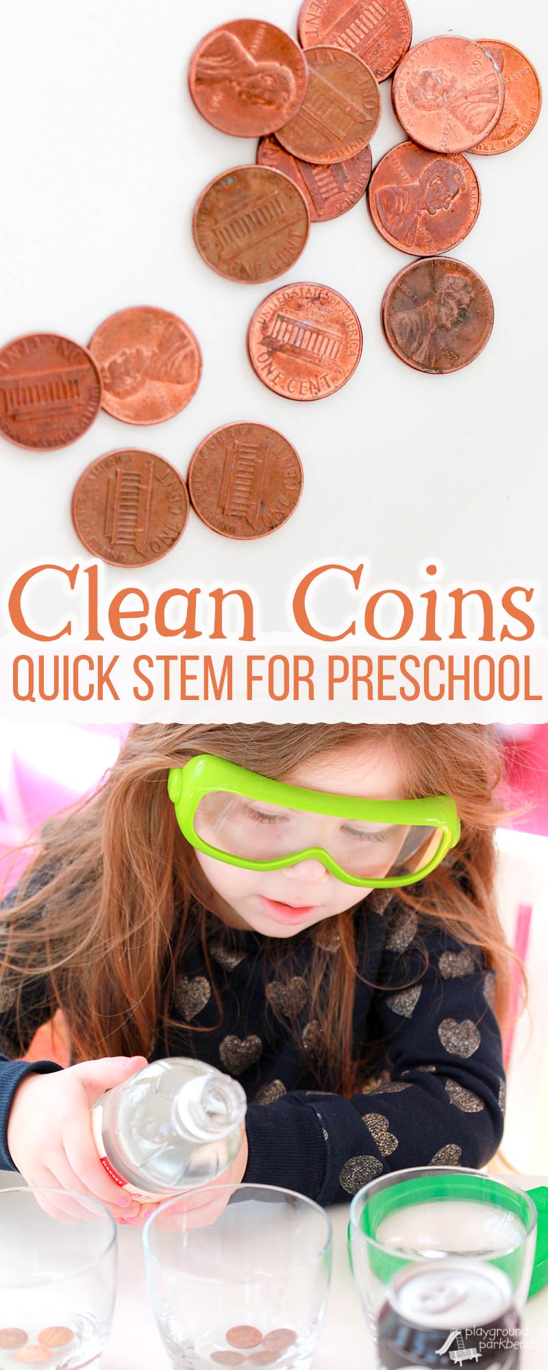 What liquid will clean coins best? A simple science experiment for preschoolers to introduce the scientific method - ask a question, make a guess, test, and review your results. | Preschool | STEM | STEAM | Science Project | Money | Kids Activities |