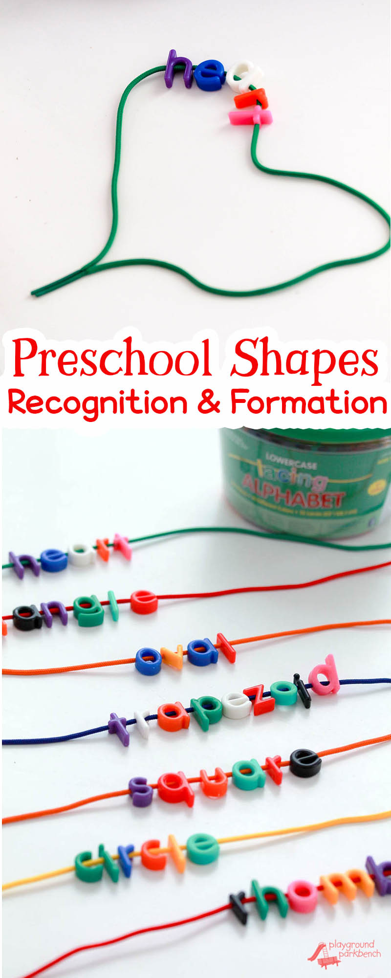 Teach your preschooler shapes with this simple, hands-on activity. Work on shape recognition, naming shapes, shape formation and even recognizing shape words in one simple activity. An easy math center set-up for preschool teachers or a fun hands-on learning through play activity for home. | STEM | STEAM | PreK | Preschool | Early Learning | Math for Kids | Kids Activities