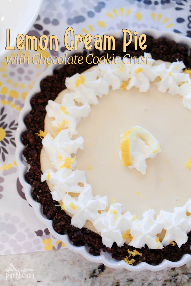 Classic Lemon Cream Pie with a chocolate cookie crust twist. So easy to make, your kids can do it almost entirely themselves! Includes simple tips to create any flavor cream pie of your choosing. Perfect for Spring occasions from Easter to Mother's Day, and Summer gatherings, from Memorial Day to Labor Day. | Dessert | Quick and Easy Recipe |