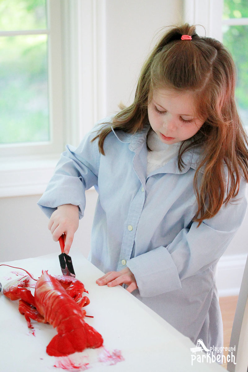 Little girl painting a lobster