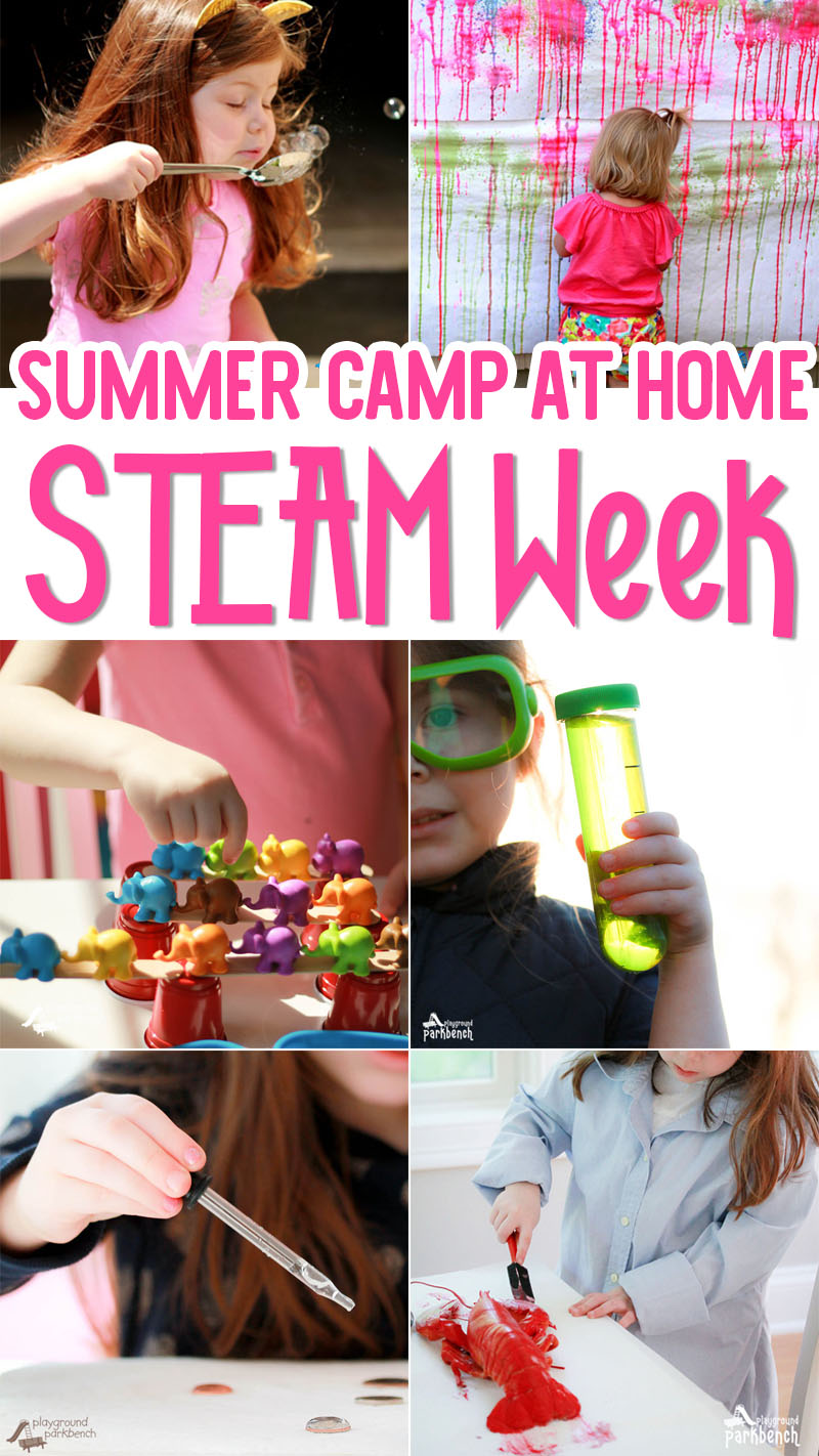 Summer Camp At Home continues - this week features STEAM for Kids. 9 different science, technology, engineering, art and math learning activities you can do at home with your kids. Perfect for toddlers, preschoolers, kindergarteners, and even 6 and 7 years old. | STEAM Kids | STEM Education | 
